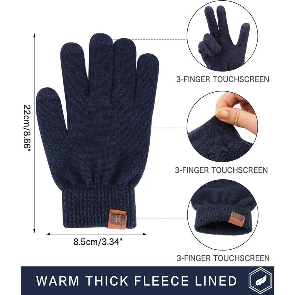 Women's Navy Blue Winter Touchscreen Wool Magic Warm Knit Fleece Lined Gloves